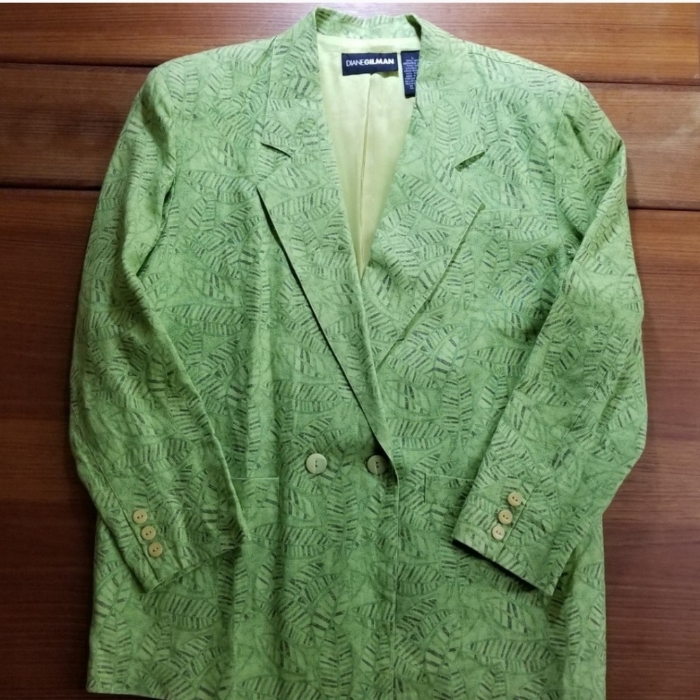 💚 Diane Gilman Vintage Blazer Foliage Print L 🎤 - Picture 8 of 9